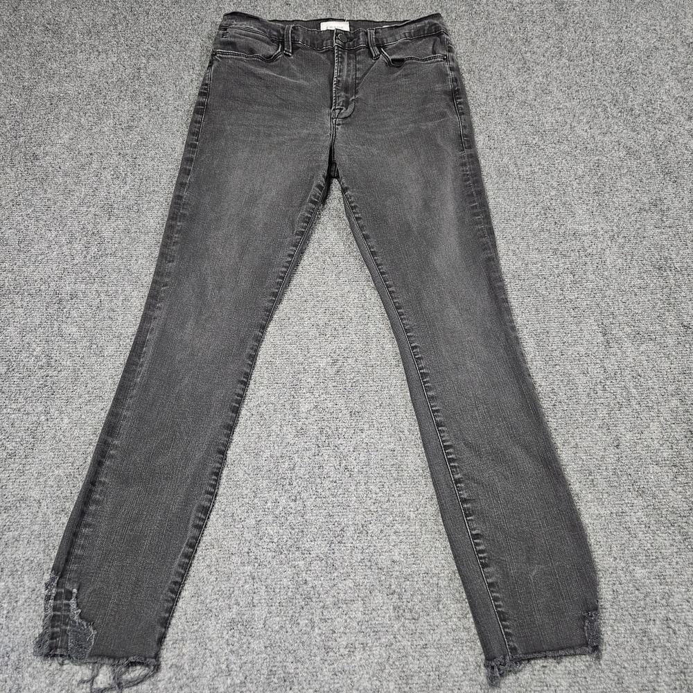 FRAME Le High Skinny Jeans Womens 30 Black Chewed Step Hem High Rise Denim